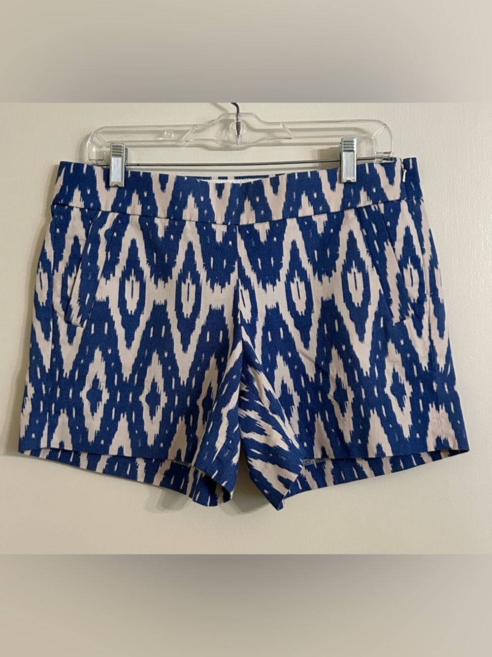 J. Crew Navy and White Ikat Print Bermuda Shorts